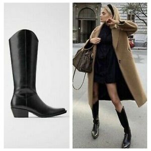 NWT ZARA Heeled Leather Covboy Boots